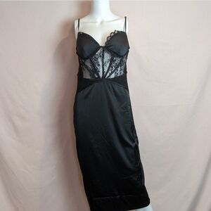 Missguided Lace Insert Black Satin Midaxi Dress size 10